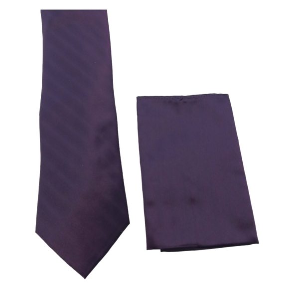 Van Heusen Mens Tie & Pocket Square Purple Solid 58" - Picture 1 of 6